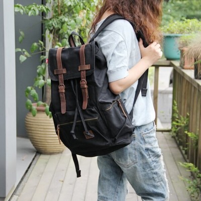 KA22 OXFORD™ Canvas und Leder  Damen Rucksack auch als Umhängetasche Schultertasche